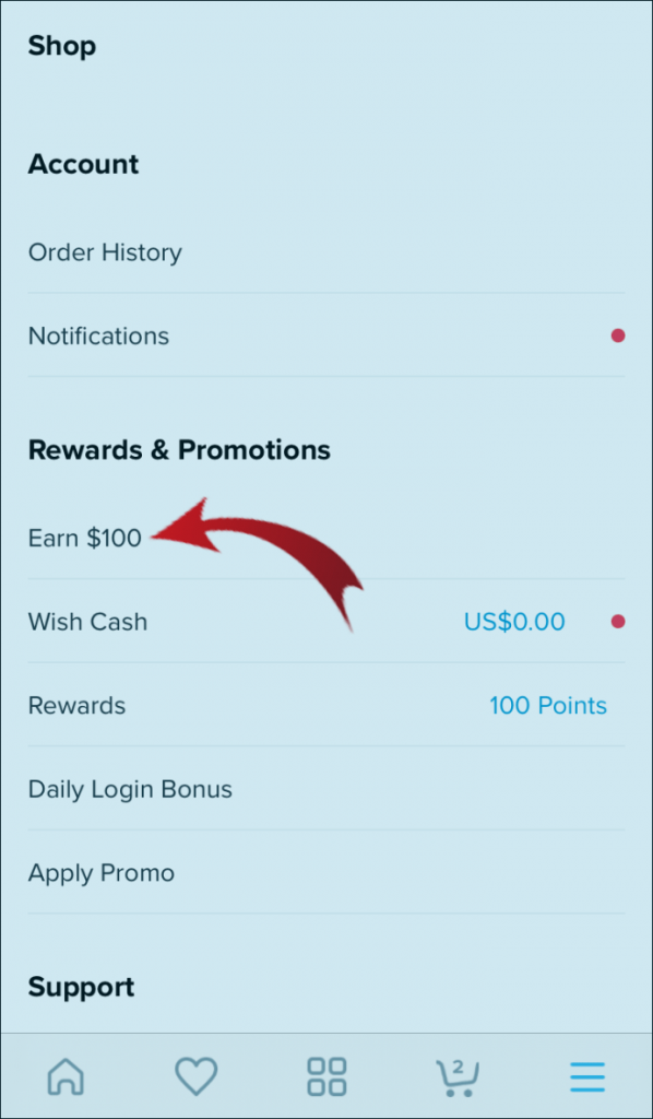 Informez un ami de Wish depuis votre téléphone