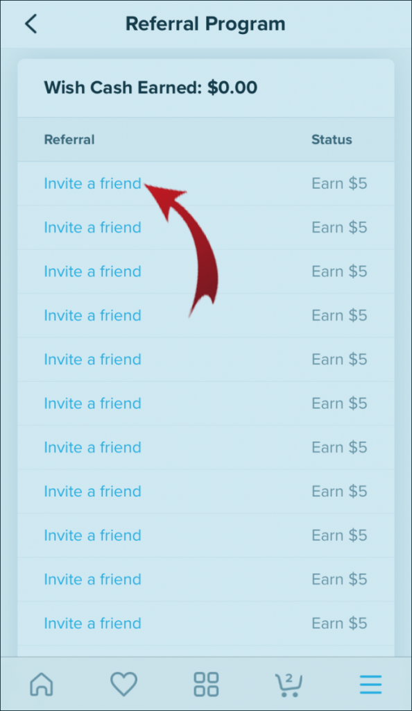 recommander Wish à un ami depuis votre téléphone portable