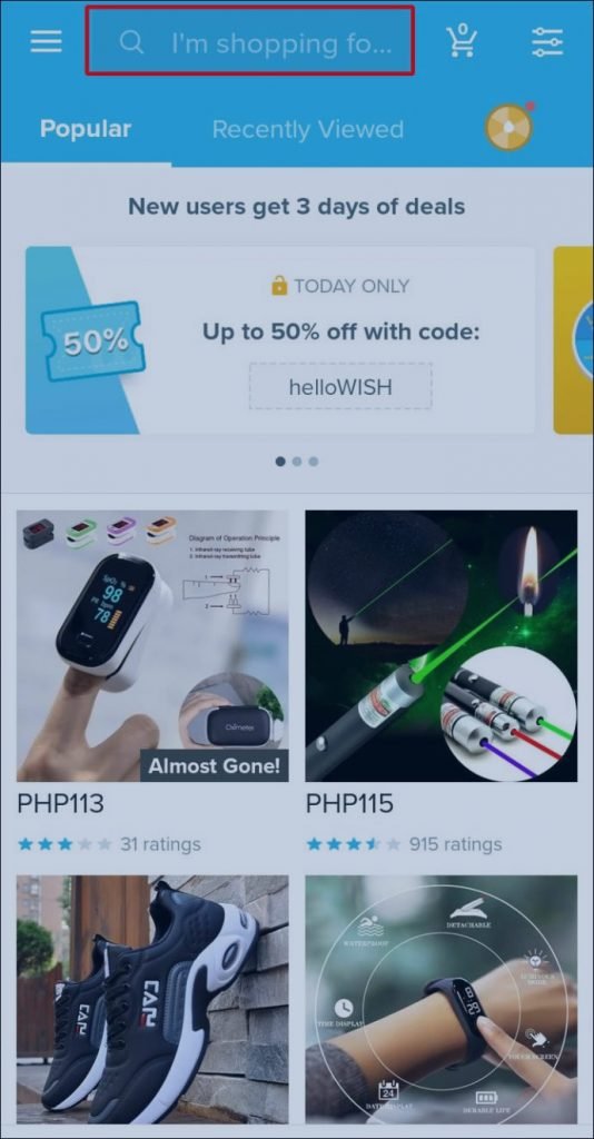 rechercher des produits sur Wish à partir de votre téléphone Android