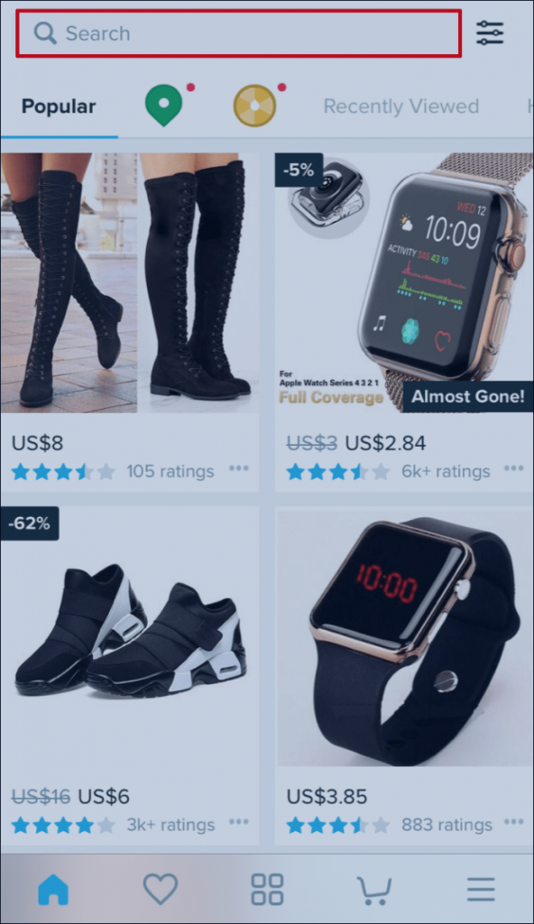 rechercher des produits sur Wish depuis iOS