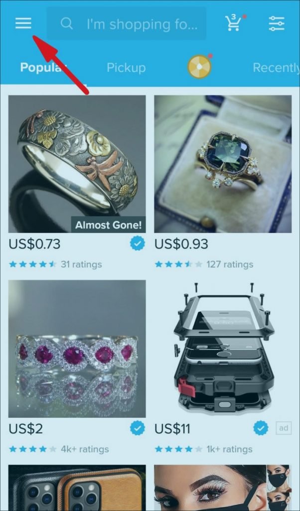 modifier la adresse de livraison dans Wish sur Android 